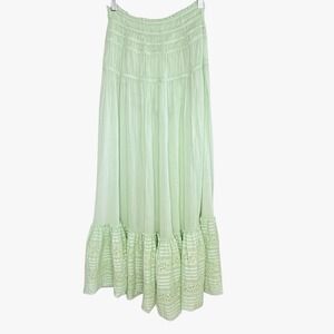 Free People One Alessi Maxi Skirt XS Sheer Boho Fairy Eyelet Cottage Ruffle